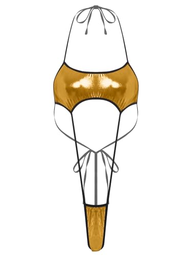 Vxuxlje Damen Metallic Monokini Sling Shot Micro String Badeanzug...