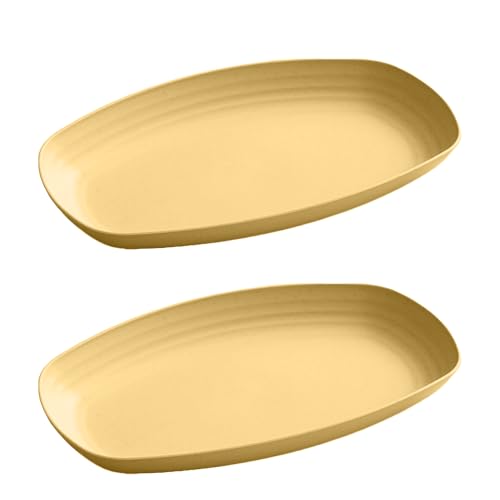 Image of Wheat Straw Plates For Dessert, Appetizers, Fruits, Snacks, Salad Etc, Dishwasher & Microwave Safe, Lightweight Plate Set, Kitchen Dishes, Melamine Plate, Unbreakable Plate (Yellow, Pack Of 2)