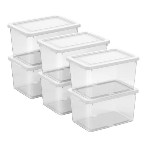 Image of Sterilite Storage Box, Stackable Clear Plastic Bins, 20 Quart, 6-Pack | Heavy-Duty Organizing Containers with Snap-On Lids for Closet, Bathroom, and Office