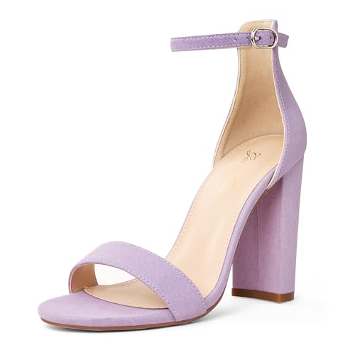 Image of GENSHUO Women's 4-inch Chunky High Heel Sandals with Ankle Strap,Party Wedding Bridal Shoes