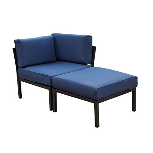 Image of LOKATSE Home 2 Piece Corner & Armless Sofa Outdoor Furniture Sectional Couch Set Patio Loveseat