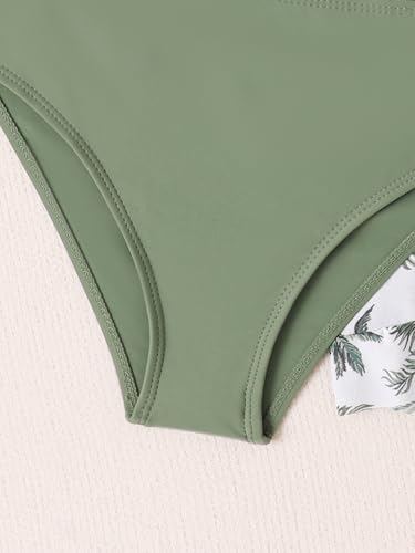 Image of Girl's 3 Piece Bikini Set Tropical Print Swimwear Bathing Suit with Cover Up Skirts Green 10Y