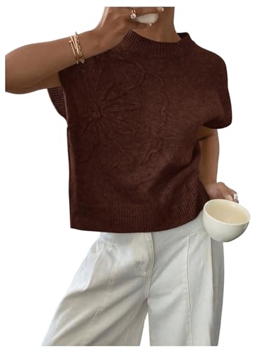Image of SOLY HUX Women's Short Sleeve Sweater 3D Floral Sweaters Pullover Tank Tops Knit Vest Trendy Fashion Clothing