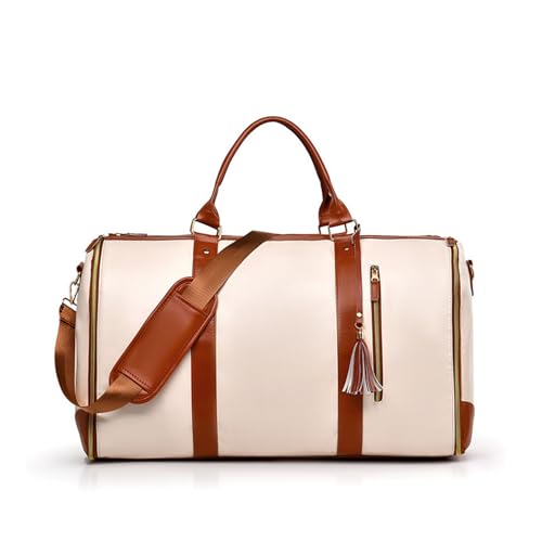 Styleushaven Foldable Travel Bag 2.0, Jenni Bag Travel Bag with Wheels, Miorsen Foldable Travel Bags, 2 in 1 Convertible Large Pu Leather Waterproof Duffle with Removable Wheels (Beige)