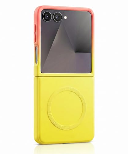 Image of amazon basics Gradient Mag-Safe Case for Samsung Galaxy Z Flip 7 5G | Soft Silicone Shockproof Cover with Camera Protection | Slim Lightweight Design | Smooth Touch & Durable - Orange & Yellow