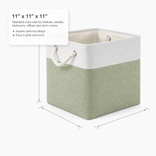 MSHABOOR 11x11 Inch Cube Storage Bins, 8 Pack Collapsible Fabric Storage Cubes with Rope Handles, Waterproof Foldable Storage Baskets for Cube Shelves, Closet, Clothes, Toys, Books, White & Green - Image 8