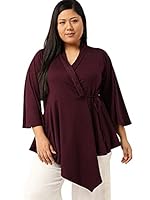 theRebelinme Plus Size Women's Purple Solid Color Asymmetric Wrap Top(XXXL)