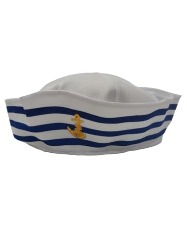 Image of BookMyCostume Kids Sailor Cap Captain Marine Cap Fancy Dress Costume Accessory Free Size Blue /White