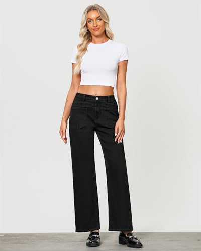 GRAPENT Wide Leg Jeans for Women Trendy High Waisted Loose Straight Leg Stretchy Retro Denim Pants with Pouch Pockets - Image 7