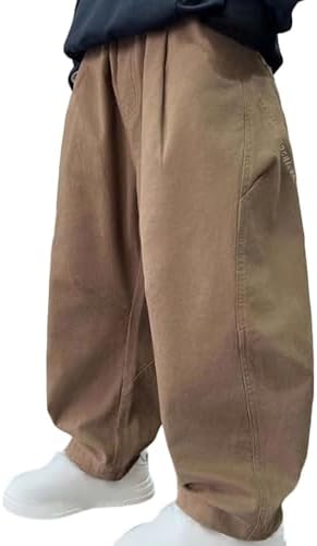 Kids Baggy Pants Boys Elastic Waist Trendy Cargo Trousers Teenagers Boys Work with Pocket Stretchy Comfy School Outdoor Casual Streetwear Joggers