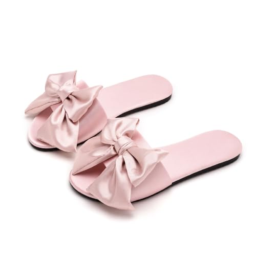 Premium Luxury Satin Silk All Seasons Comfort Bow Knot Women's House Slippers Non Slip Indoor Soft Home Slip On Shoes