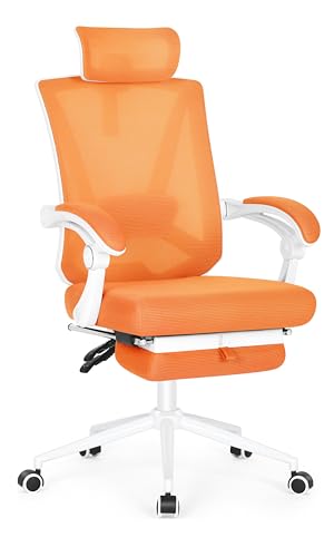 Misolant Ergonomic Office Chair with Footrest, Ergonomic Desk Chair with Adjustable 2D Lumbar Support, High Back Office Chair with Adjustable Headrest, Comfortable Office Chair Orange