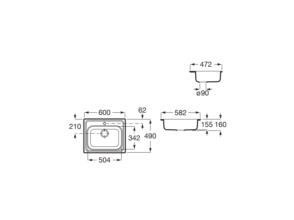 Roca A871601A01 Fregadero 1 Cubeta, Victoria 60, Acero Inox, Acero Inoxidable