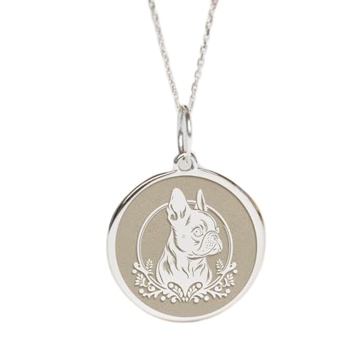 Collier pendentif bouledogue français en argent sterling 925 gravé LKBEADS