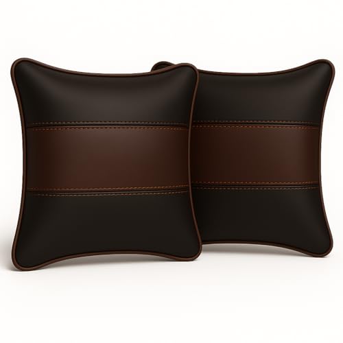 Image of PU Leather Car Cushion Set (Black-Brown,Pack of 2)