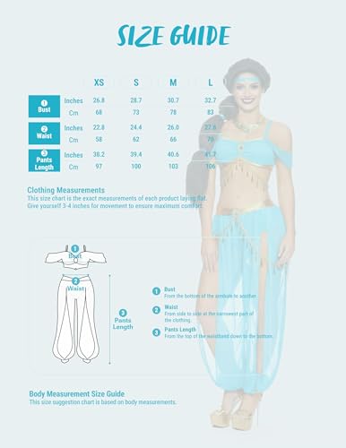 Spooktacular Creations Costume de princesse arabe pour femme, tenue de danse féérique avec haut et pantalon, bandeau et collier pour Halloween, cosplay, fête d'anniversaire, taille S – vue 5