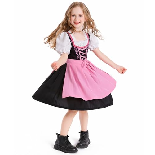 Girls Oktoberfest Dirndl Dress Puff Sleeves German Traditional Bavarian Square Neck Halloween Dress Up Outfit3