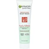 Garnier SkinActive Green Labs Hyalu-Melon Smoothing Milky Washable Cleanser with Hyaluronic Acid + Watermelon for Dehydrated Skin, Fine Lines, (Packaging May Vary), 4.4 FL Oz