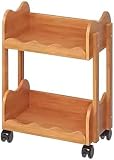 Carrello per libri in legno di ciliegio con ruote, organizer a 2 ripiani, libreria mobile per casa, ufficio, classe, facile mobilità e design elegante