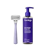 Flamingo Razor Shaving Set for Women - 5-Blade Razor, Nourishing Shave Oil, and Shower Holder - Lilac