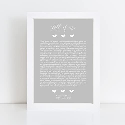 Personalised Song Lyrics Print - Anniversary, Wedding Gifts - A5, A4 Prints & Framed