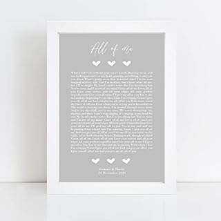 Personalised Song Lyrics Print - Anniversary, Wedding Gifts - A5, A4 Prints & Framed