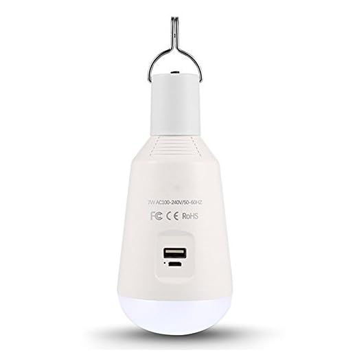 Anera Portátil Mini LED Camping luz bombilla,E27 7 W USB de carga multifuncional Campamento Lámpara Bombilla con batería recargable, 50 W de Repuesto LED Bombillas 8000 K 560LM, Con Gancho para Colga