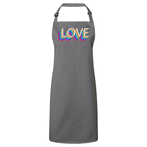 Tablier cuisine arc en ciel gris Love Pride en coton style rétro vintage