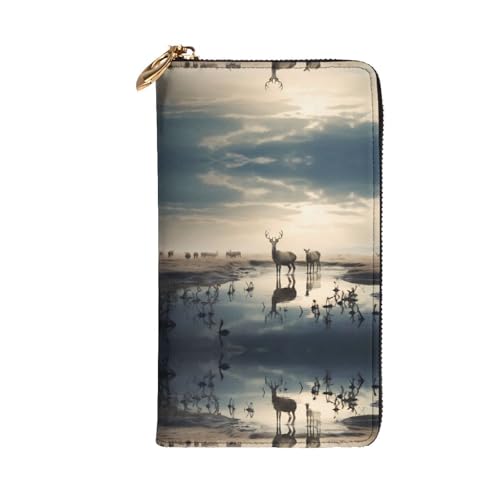 Tranquil River printing Women's leather long handheld wallet large capacity credit card zipper bag2