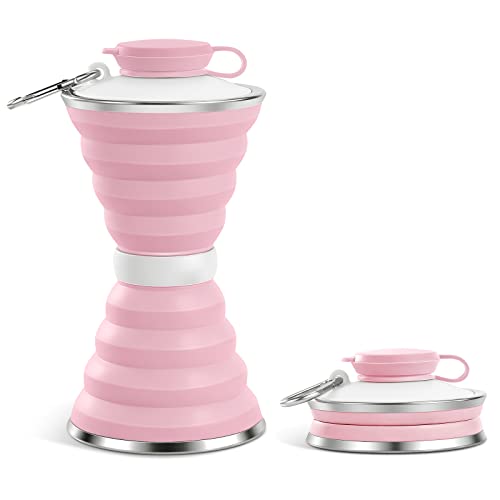 TITIROBA Botella plegable sin BPA con mosquetón, botella deportiva para camping, para deportes, al aire libre, 500 ml, color rosa Cover