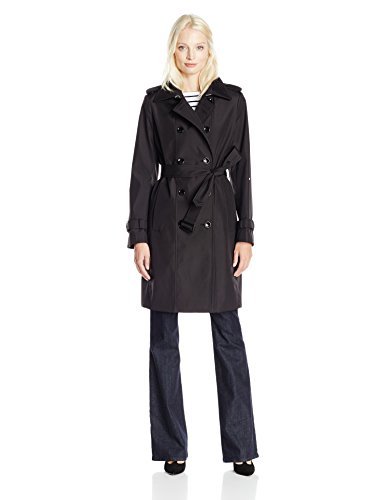 Calvin Klein Women's Rain Jacket Double Breasted Trench, Black, X-Large