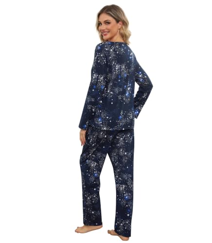 Image of ENJOYNIGHT Womens Pajama Set Cotton Pjs Long Sleeve Sleepwear with Pockets | Two Piece Crew Neck Sleep Set, Elastic Waist Long Pant, Lightweight Loungewear