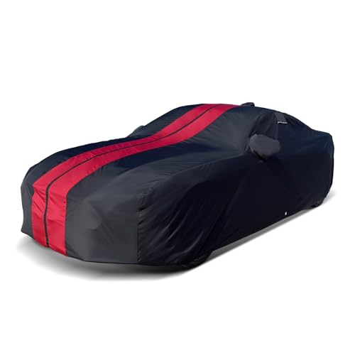 Image of iCarCover Premium Car Cover for 2008-2011 BMW M3 Sedan Heavy Duty Waterproof All Weather Automobiles Custom Fit Full Exterior Indoor Outdoor UV Snow Rain Protection Covers (Stripe - Black /Red)