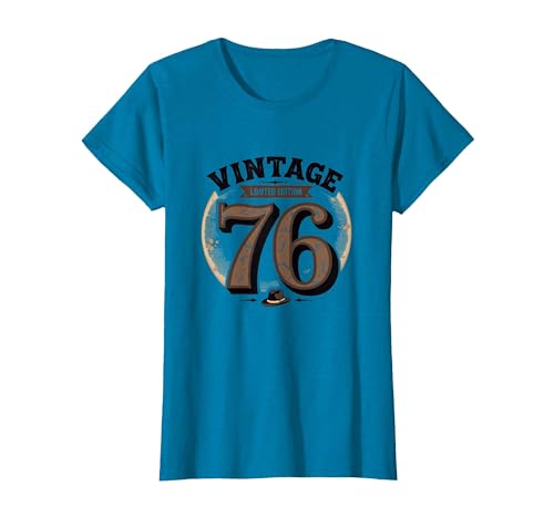 Vintage 76 Limited Edition Birthday Gift Retro Nostalgia T-Shirt, Women, Sapphire Blue