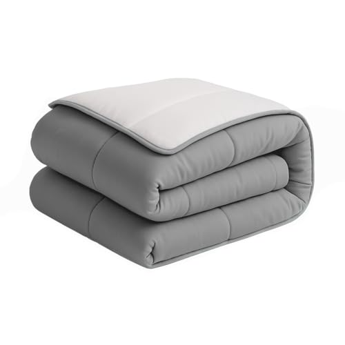 Acomoda Textil - Edredón Nórdico Reversible Relleno Nórdico Microfibra 350 gr/m² Edredón Bicolor Cálido y Ligero de Invierno (Gris/Gris Oscuro, 180x260 cm)