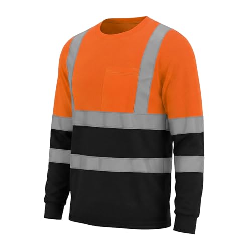 HYCOPROT T-Shirt de Sécurité Longues Gilet de Signalisation Réfléchissant Vêtements de Travail Haute Visibilité Respirant Ourlet Noir t-Shirts de Travail Camisas...