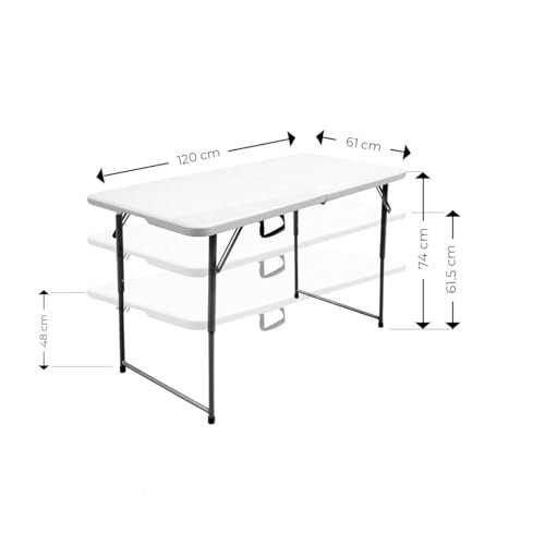 Image of 'Amaze' 4? X 2? Ft Multipurpose Folding Table with Adjustable Height | HDPE Plastic Laptop Desk for Home Office, Dining, Picnic & Outdoor Camping Table Space-Saving & Sturdy Design � White