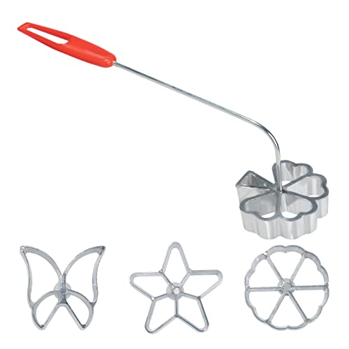 VEIREN Rosette Iron Set Creative Cake Printing Cookie Pastry Mold with 4 Shapes Interchangeable Heads Cute Butterfly Star Snowflake Leaf with Lifting Handle for Dessert Biscuit Waffle Baking Gadget