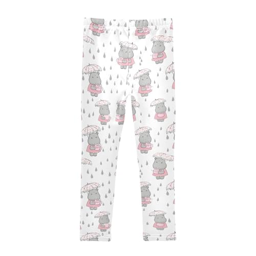 Cute Hippo Umbrella Girls Leggings Soft Stretch Workout Yoga Dance Pants for Kids Casual Tights2