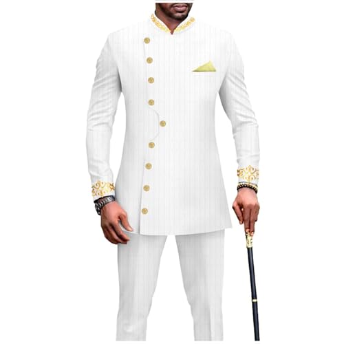 African Suits for Men Business Causal 2 Piece Set Dashiki Jacket and Trousers Formal Wear for Wedding