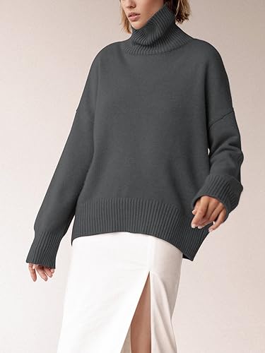 Image of YKR Women's Turtleneck Sweater Chunky Long Sleeve Knitted Pullover High Low Hem Trendy 2026 Fall Winter Basic Jumper Top