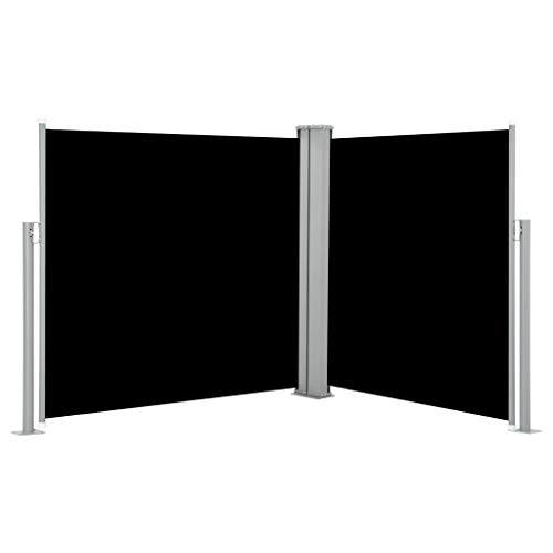 Tidyard Ausziehbare Seitenmarkise Sonnenschutz Sichtschutz Gehäuse und Standpfosten komplett Seitenwandmarkise Ausziehbar, Seitenrollo Balkon, Terrasse und Garten, Windschutz Schwarz 100 x 600 cm