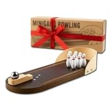 Mini Bowling aus Holz, unsichtbares Geschenk und Weihnachten, originelles und lustiges Schreibtischspiel für Erwachsene, Mini-Kegelbahn mit 10 Kegeln und Metallkugel | Desk Toy
