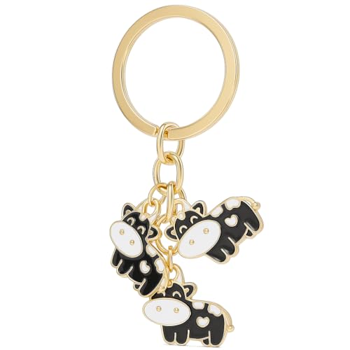 Porte-Clés Vache – Porte-Clé Animal Breloque de Sac pour Femme avec Taches en Cœur, Cadeaux Porte-Cléf Mignons pour Amateurs de Vaches Laitières & Fans...