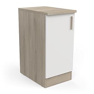 Keukenmeubel met werkblad, 1 deur, complete keuken “Original”, kleur licht eiken en mat wit, 44,3 x 60 x 100,6 cm