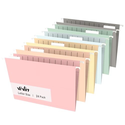 ViVin Pastas de arquivo suspensas, abas ajustáveis de corte 1/5 com 24 por caixa, pacote com 24 past