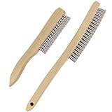 Heavy Duty Stainless Steel Wire Brush Long Curved Beechwood Handle Scratch Brush for Rust, Metal, Paint, Welding, Automotive, Household Cleaning (1Pcs 14' and 1Pcs 10')