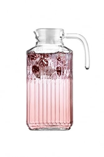 Image of PrimeWorld 2L Ribbed Glass Water Jug with Transparent Lid & Handle | Hot & Cold Beverage Pitcher for Juice, Milk, Tea & Lemonade | Stylish Glass Carafe for Home & Kitchen