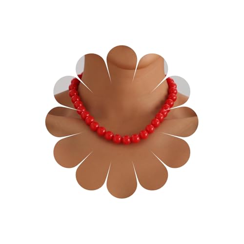 Cybche Collier Ras Du Cou Vintage En Perles Rouges Colliers De Perle Rondes Colliers De Perles Rondes Collier De Perle Rouges De Chaîne Bijoux Pour Femmes