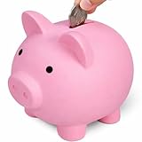Culture Gifts Cute Pink Little Piggy Bank, 5.51 x 4.72 x 5.12 Inch Large Savings Box for Paper Money and Coins, Adorable Gift Idea for Kids and Adults, Sturdy Durable Plastic Coin Bank, Pink